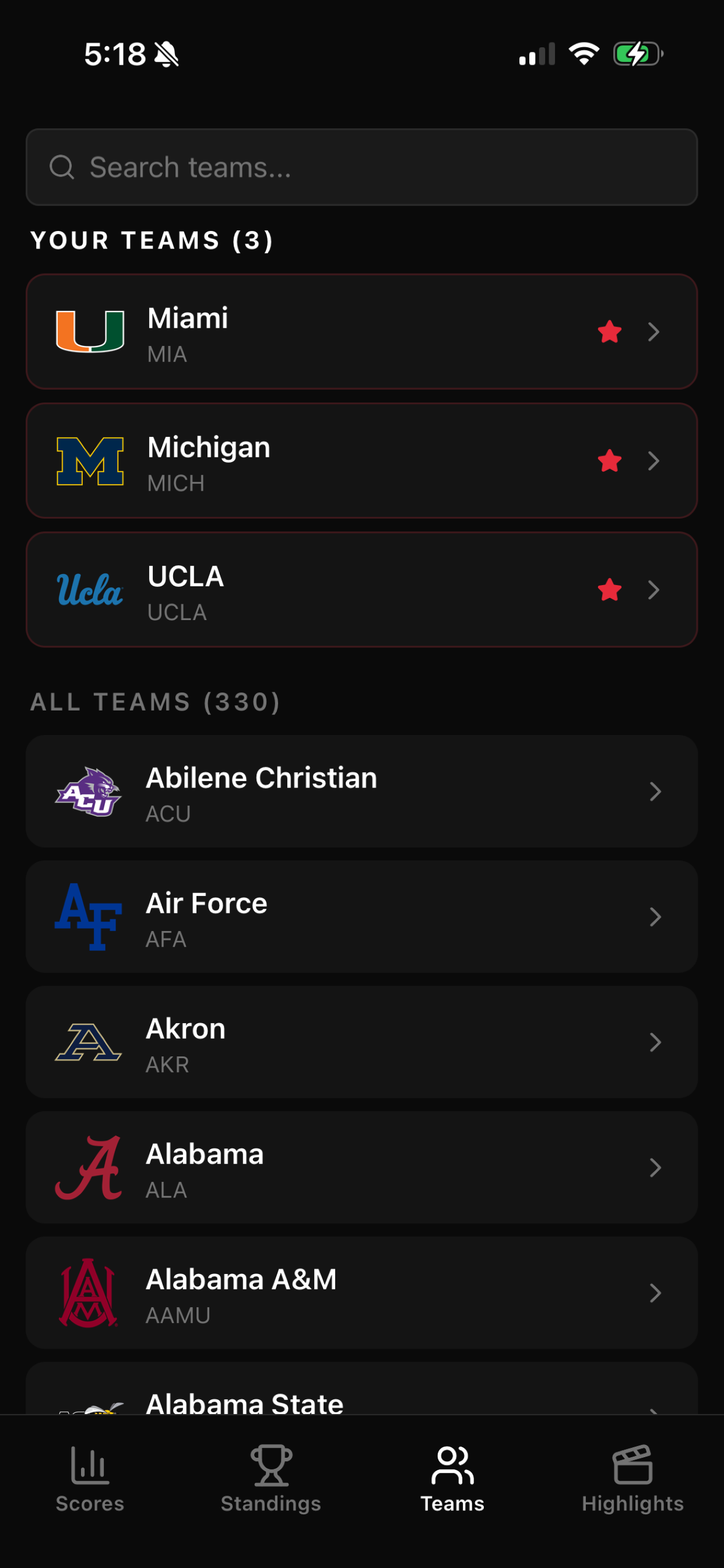Find teams fast and pin favorites